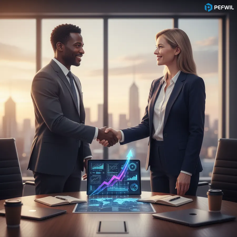 Two founders shaking hands on a partnership